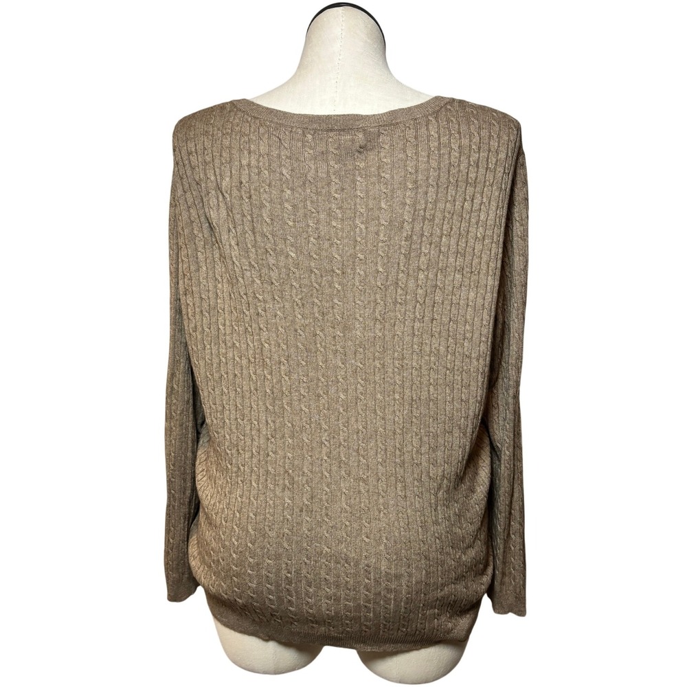 Lauren Ralph Lauren Womens‎ 3X Tan Silk Cashmere Cable Knit Deep V-Neck Sweater - Picture 4 of 10